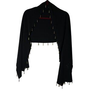 Women's scarf black gold embellishment hangs from hem sides 64" long 17" READ